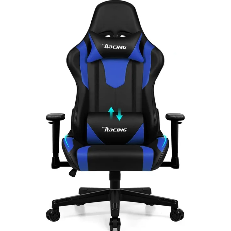 Homimaster Gaming Stuhl, Bürostuhl Ergonomisch mit verstellbare Lendenkissen, Kopfkissen und Armlehnen, Gaming Chair Gepolstert, Gamer Stuhl Wippfunktion, Gaming Stuhl 150 kg Belastbarkeit