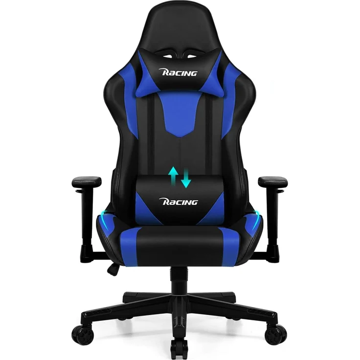 Homimaster Gaming Stuhl, Bürostuhl Ergonomisch mit verstellbare Lendenkissen, Kopfkissen und Armlehnen, Gaming Chair Gepolstert, Gamer Stuhl Wippfunktion, Gaming Stuhl 150 kg Belastbarkeit – Bild 1