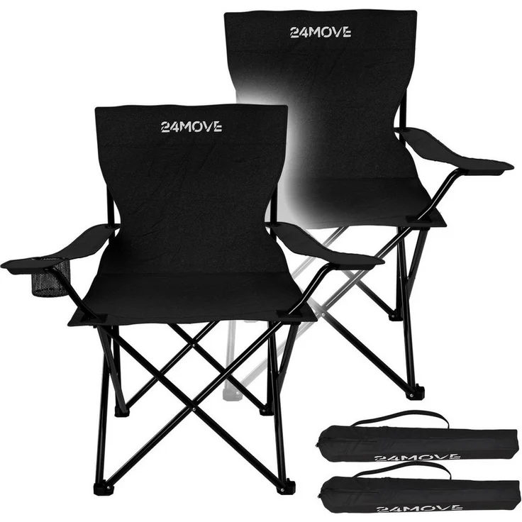24Move Campingstuhl 24MOVE® Campingstuhl, 2er Set, Anglerstuhl, Getränkehalter, schwarz (bis max. 100 kg), mit Tragetasche, schwarz, Klappstuhl, bis 100kg belastbar – Bild 5