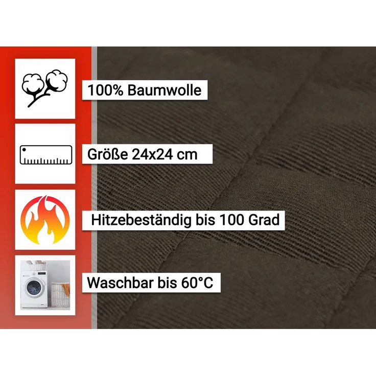 ZOLLNER Topflappen, (Set), 24 x 24 cm, 100% Baumwolle, Temperaturbeständig bis 100°C – Bild 2