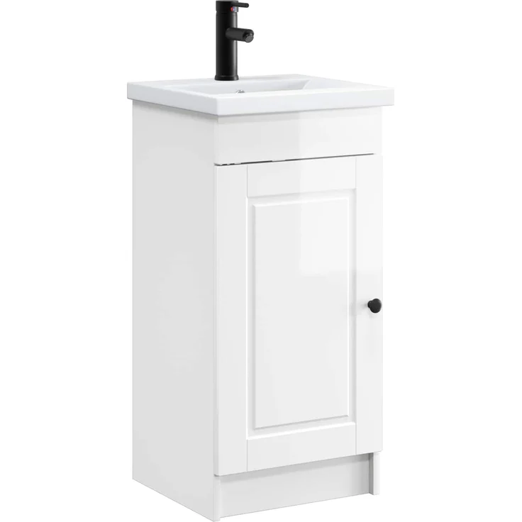 vidaXL Badezimmerschrank mit Waschbecken Hochglanz Weiß 890058 – Bild 1