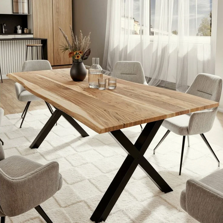 Liadomo Baumkantentisch Sammy, Esstisch, Esszimmertisch, Massivholztisch, Platte mit natürlicher Baumkante, wählbare Größen und Metallgestelle – Bild 4