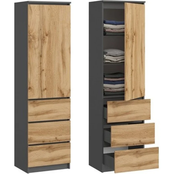 Home Collective Kleiderschrank Mehrzweckschrank Garderobenschrank mit 3 Einlegeböden & 3 Schubladen (ideal für Schlafzimmer, Flur oder Arbeitszimmer) platzsparender & vielseitiger Schrank 50x40x180 cm (BxTxH), anthrazit – Bild 4