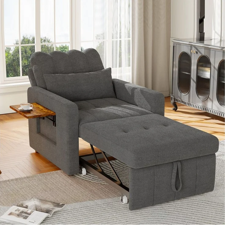 Simurq Relaxsessel Klappbarer Sessel, Chenille Schlafsessel, vielseitiger Einzelsessel, bequemer Fernsehsessel, mit Tischchen & Rollen für Wohnzimmer – Bild 1