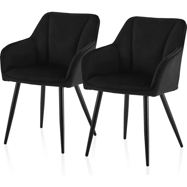 TUKAILAI Esszimmerstühle 2er Set aus Samt,Küchenstuhl Polsterstuhl Armlehnstuhl mit Armlehnen,Rückenlehnen,weiche Sitzpolster,Metallbeinen,Modern Sessel für Küche Esszimmer Wohnzimmer,Schwarz – Bild 1