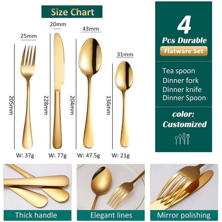 Besteckset 24-tlg Edelstahl für 6 Personen, Color Box Gold – Bild 4