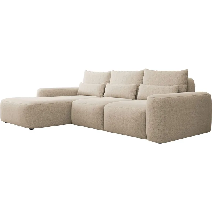 Selsey 'Carnos' Ecksofa mit Schlaffunktion, Lendenkissen, Chenille, Beige, links