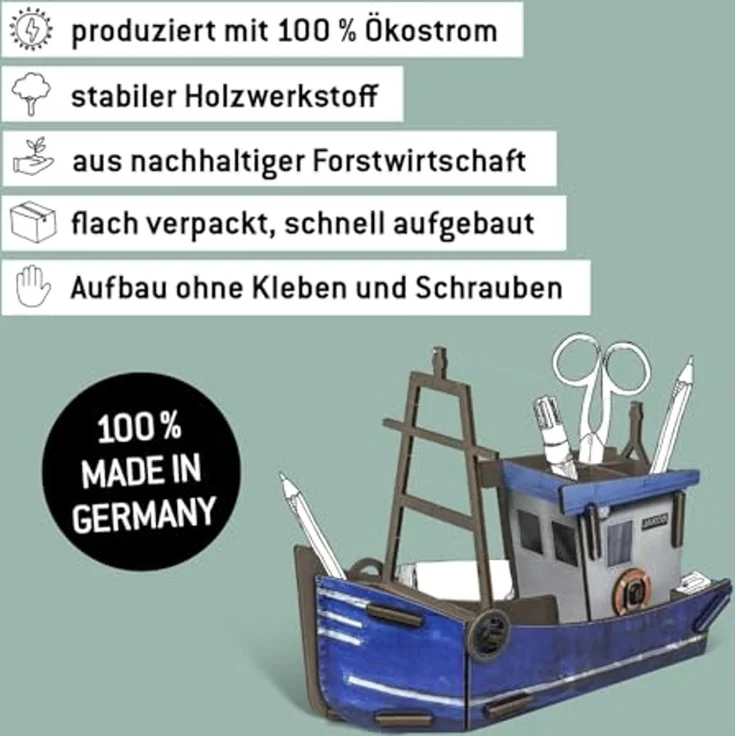 Werkhaus Stiftebox Fischkutter blau Stifte Köcher Halter WE2036 – Bild 7