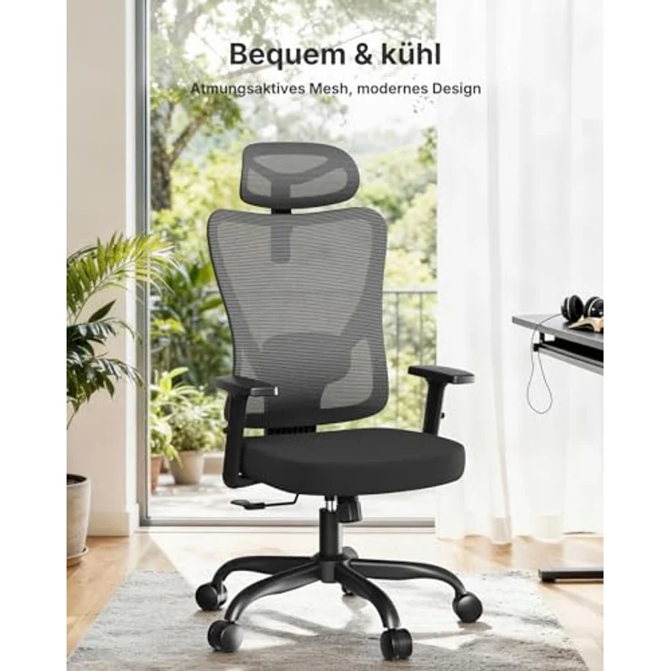 Marsail Bürostuhl Ergonomisch, Bürostuhl mit Verstellbarer gepolsterter Lendenwirbelstütze, 2D-Kopfstütze und Armlehnen, konturiertem Sitzkissen, 104°–130° arretierbarem Wippmechanismus,6pcs – Bild 7
