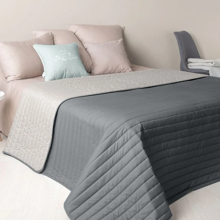 SEI Design Bettüberwurf Tagesdecke Überwurf für Bett Sofa - Liniensteppung – Wendedecke, Wendedecke Bettüberwurf – Bild 4