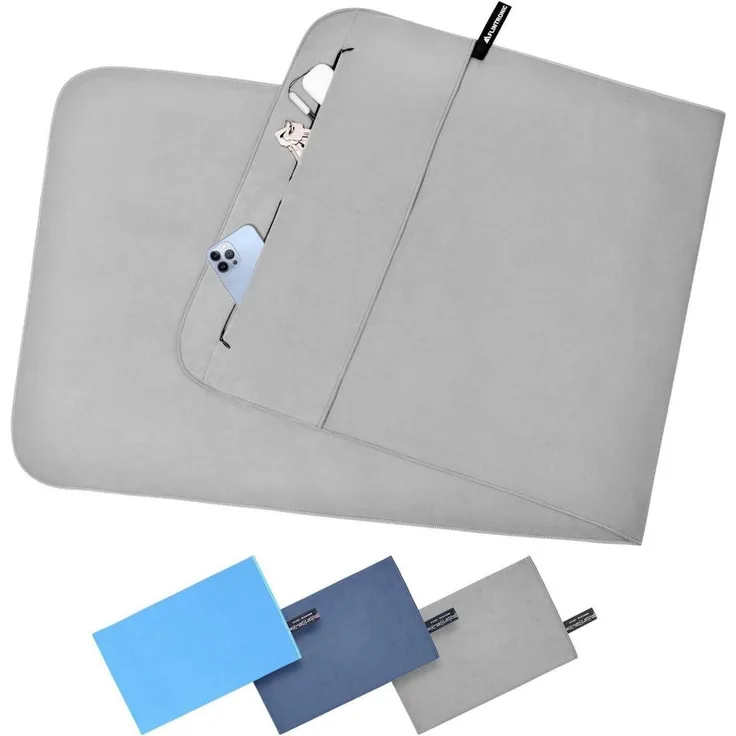 Mikrofaser Handtuch 130 x 50 cm, Sporthandtuch, Strandtuch Grau Schnelltrocknend