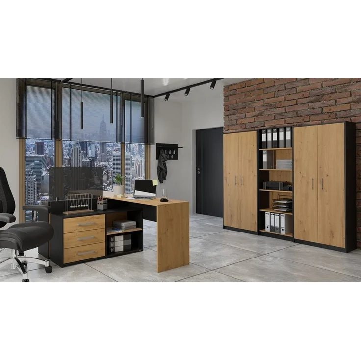 ibonto AKTENSCHRANK ANTHRAZIT – ARTISAN-EICHE Ideal für Büro & Wohnzimmer (H 180 x T 35 x B 180 cm) – Bild 3