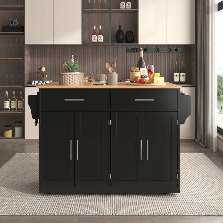 Servierwagen mit klappbarer Tischplatte, 120x46(70)x91 cm, Schwarz, mit Rollen und austauschbaren Holzbeinen, ideal für Küche und Esszimmer – Bild 4