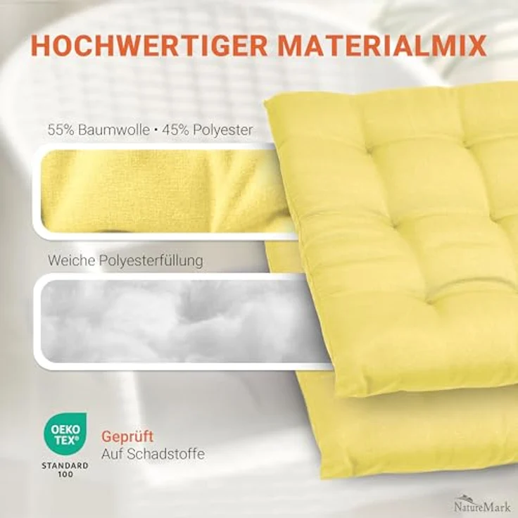 NatureMark Sitzkissen Sitzkissen 40 X 40 CM, Universal Sitzpolster Kissen, schadstoffgeprüft, Gelb – Bild 8