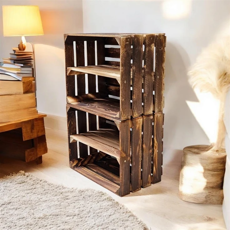 Holzkiste Regal mit Ablage Lang 50 x 40 x 30cm Geflammt – Bild 6