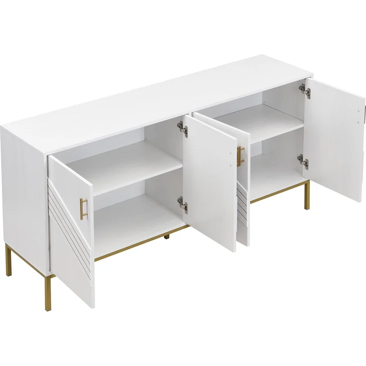 ZUBALIYA Sideboard 160x40x80,5 cm, mit verstellbaren Einlegeböden, mit 4 Türen, aus MDF, Weiß / Holzfarben – Bild 17