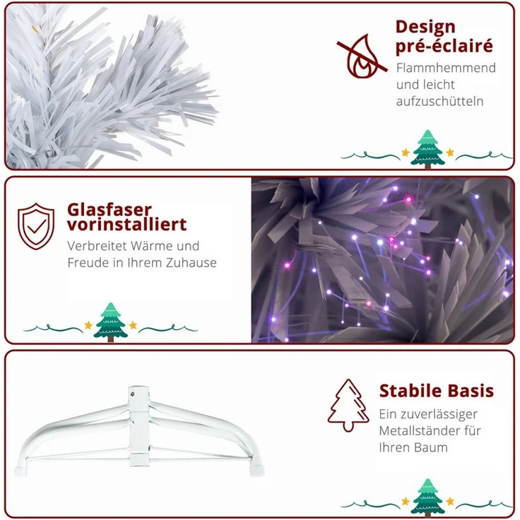 LALAHO Künstlicher Weihnachtsbaum Künstlicher Tannenbaum mit Optischer Faser Beleuchtung, 120cm mit 120 Spitzen, für Weihnachten-Dekoration, Weiß – Bild 4