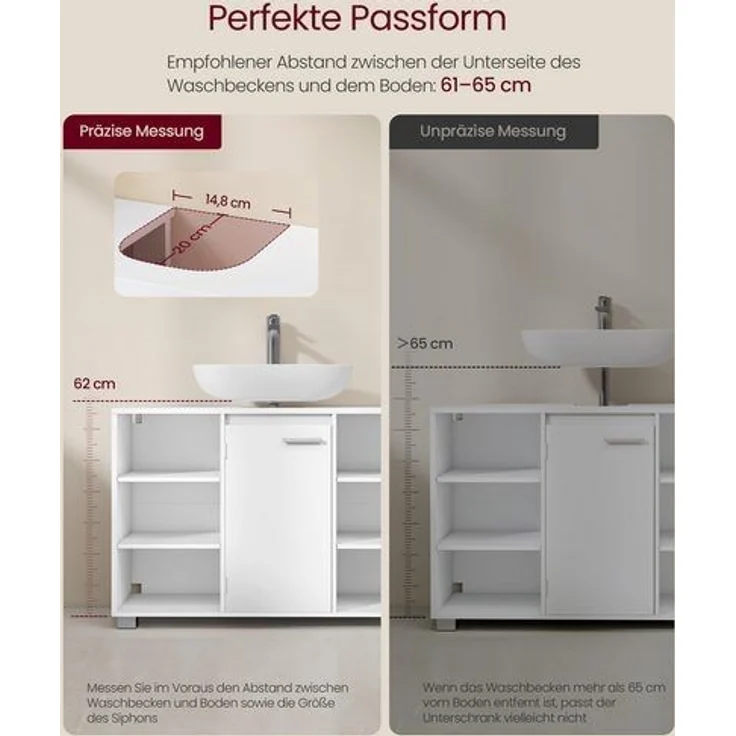 VASAGLE Waschbeckenunterschrank, Unterschrank, Badezimmerschrank, Badschrank mit verstellbaren Ablagen, 30 x 90 x 60 cm, mit Füßen – Bild 4