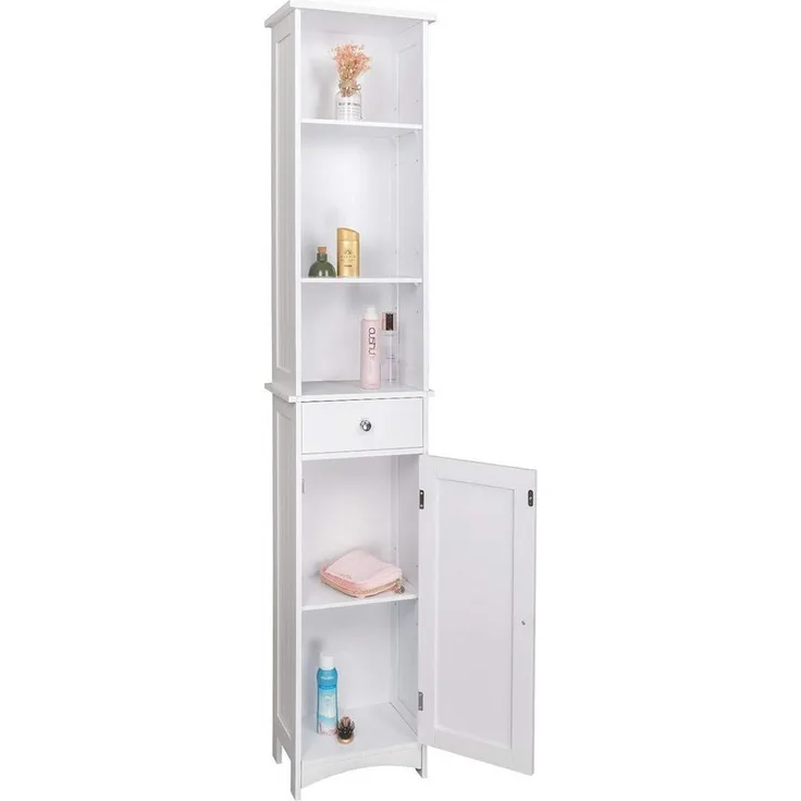 EUGAD Hochschrank (1-St) Badschrank, mit Schublade, Holz, weiß, 34x23x165cm