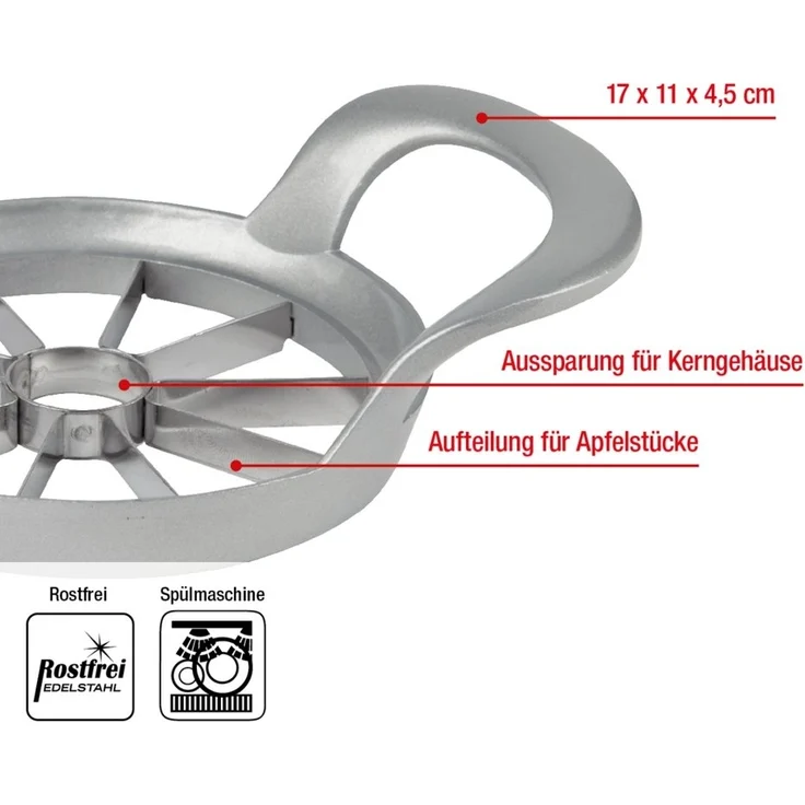 EUROHOME Obstschneider Apfelkernausstecher für müheloses Entkernen, (1-tlg, Obstschneider 17 x 11 x 4,5 cm), Apfelschneider aus Aluminium - Apfelteiler – Bild 2
