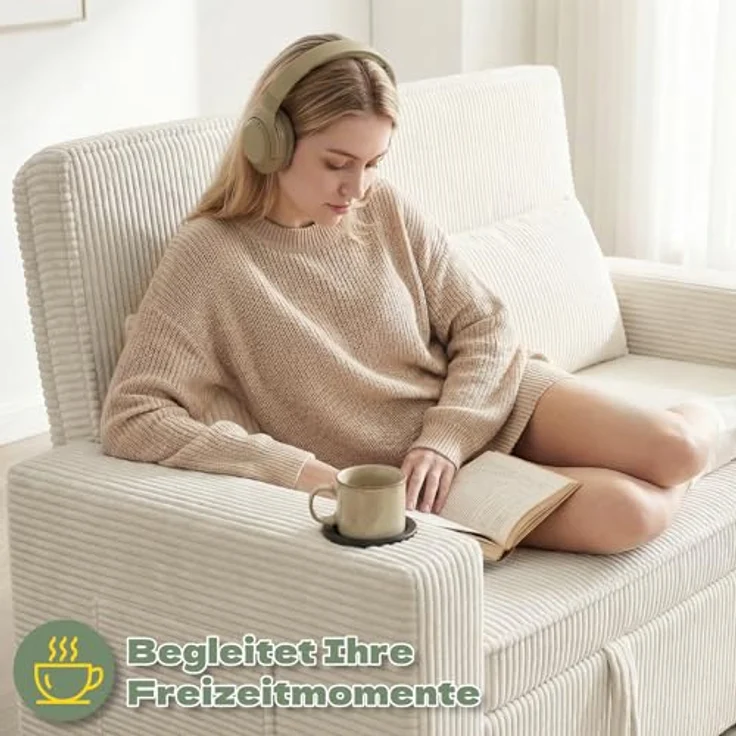 JUMMICO Schlafsofa 2 Sitzer klein Sofa mit Schlaffunktion Schlafcouch Ausziehbar mit Kissen Couch Cord-Bezug mit Getränkehalter Klappsofa Für Wohnzimmer Schlafzimmer,75 x 160 x 100 cm,Grau – Bild 6