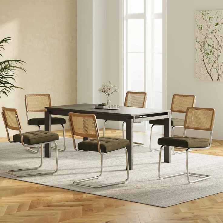 COLAMY Rattan Esstischstühle 6er Set, Samtbezug mit Metallgestell, Grün – Bild 1