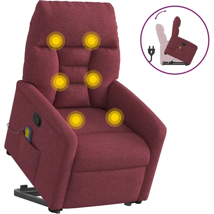 vidaXL Massagesessel mit Aufstehhilfe Weinrot Stoff 3303045