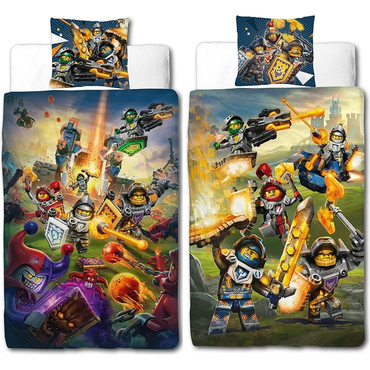 BERONAGE Kinderbettwäsche Lego Nexo Knights Bettwäsche Linon / Renforcé, 100% Baumwolle, 2 teilig, 135x200 + 80x80 cm