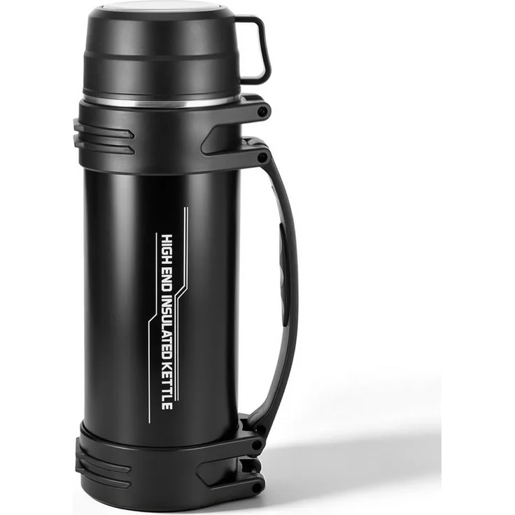 BlingBin Isolierflasche Thermosflasche 2L, Doppelwandige Trinkflasche Isolierte Edelstahl, mit Trinkbecher, Tragegriff und Schultergurt für Camping & Outdoor