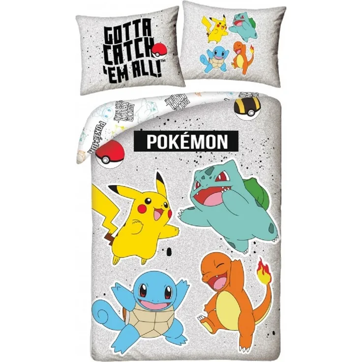 Pokémon Bettwäsche Set aus Mikrofaser Bettdeckenbezug 140 × 200 cm mit 70 × 90 cm Kissenbezug