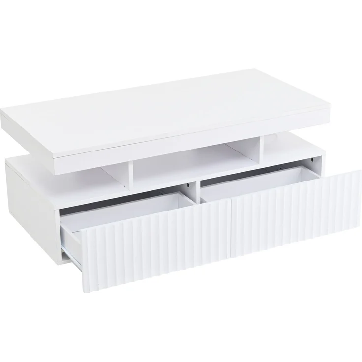 DESVIAE Couchtisch mit 2 Schubladen und LED-Beleuchtung 100x45x50 cm Spanplatte Weiß – Bild 8