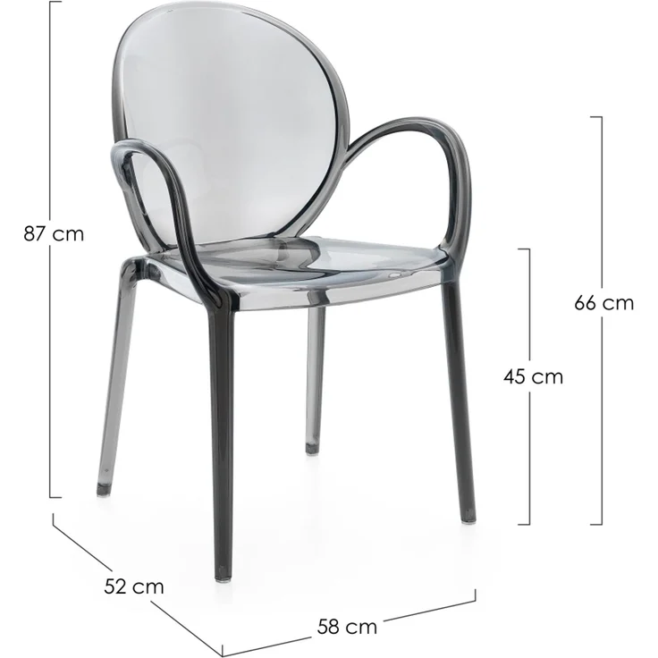 Gartenstuhl Camilla 4er-Set Kunststoff, modern stapelbar, mit Armlehne, grau, für innen und außen – Bild 4