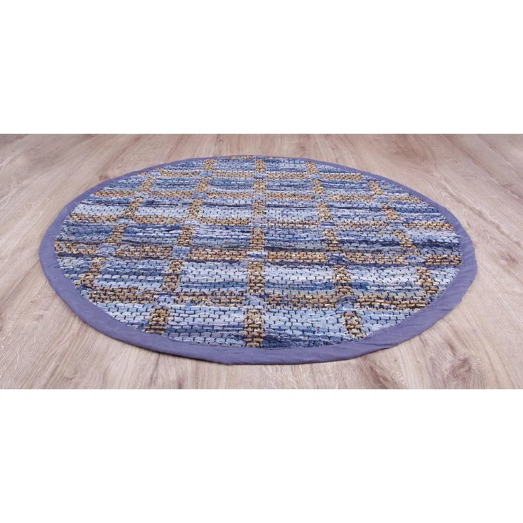 Teppich Läufer Matte Unterlage Vorleger Fußabtreter, breite Auswahl an modernen Fleckerl- und Baumwollteppichen (150cm Ø / Jeans Square) – Bild 2