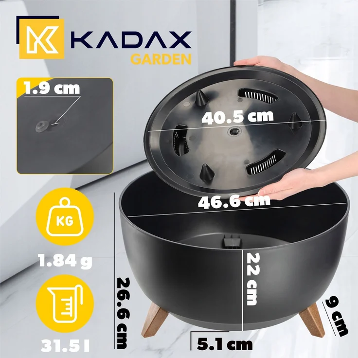 KADAX Blumentopf Blumentopf 47 cm Abdeckung + Einsteckbeine Blumenständer Schwarz – Bild 2