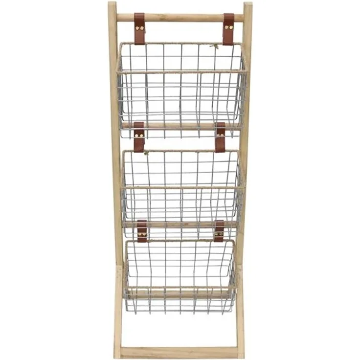 Dekoleidenschaft Standregal aus Holz mit 3 Körben aus Metall, 91 cm hoch, Korbregal, Küchenregal, Badregal, Holzregal mit Drahtkörben