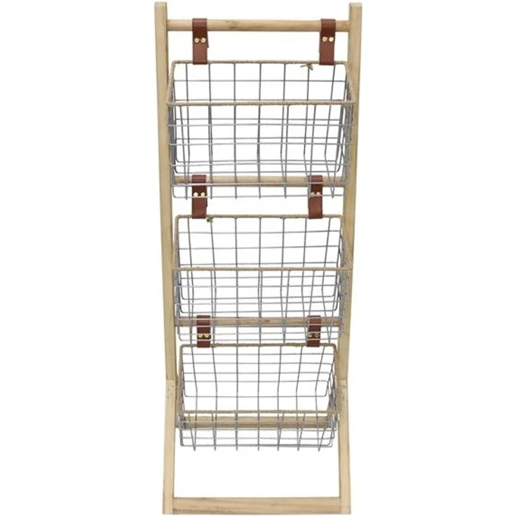 Dekoleidenschaft Standregal aus Holz mit 3 Körben aus Metall, 91 cm hoch, Korbregal, Küchenregal, Badregal, Holzregal mit Drahtkörben – Bild 1