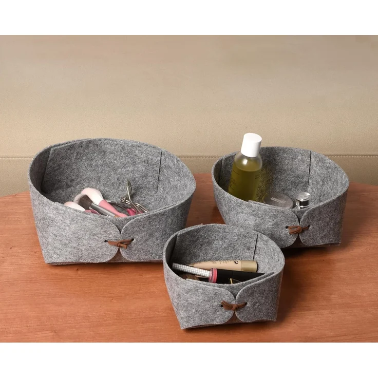 Libaro Badorganizer Aufbewahrungsbox stapelbar Ordnungsboxen Aufbewahrungskorb Stoff grau (3er-Set), Aufbewahrung Deko Ordnungsboxen Aufbewahrungskorb Filz – Bild 3