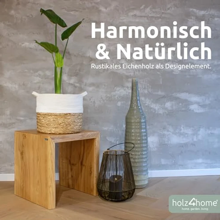 Massivholz Hocker mit Baumkante - Eiche - 40 x 40 x 45cm – Bild 4