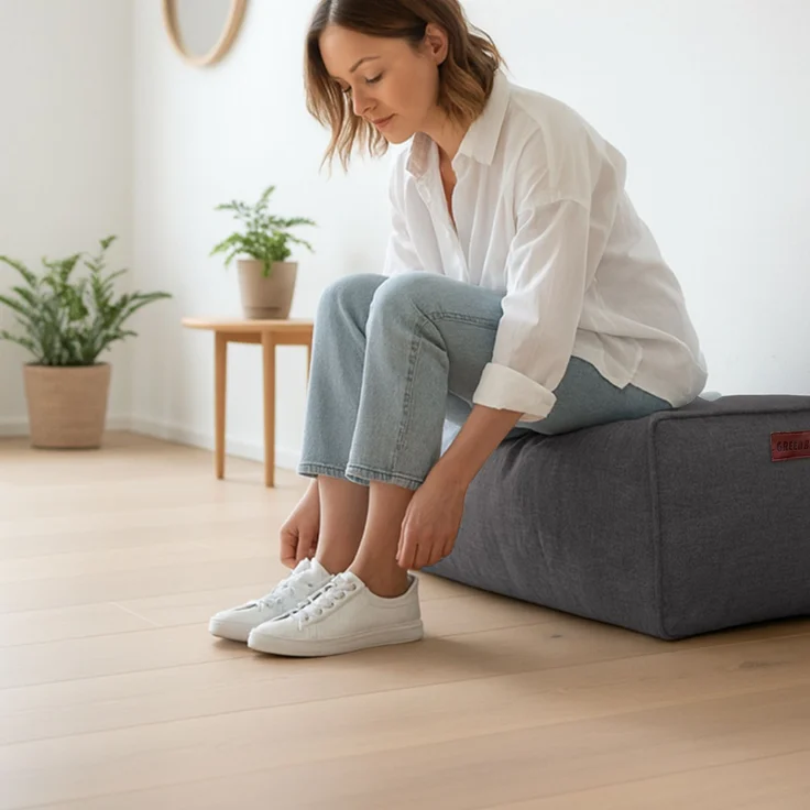 Green Bean® Indoor Sitzhocker Pouf 70x33x28cm EPS-Perlen Füllung -Home Linen Kuschelig Weich Waschbar - Drinnen Bodenkissen Liegekissen Sitzkissen Sitzhocker Sessel Kinder Erwachsene Stoff Dunkelgrau – Bild 5