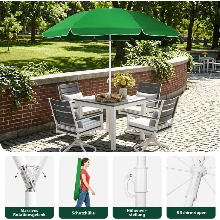 SUNULA Sonnenschirm Ø140/Ø160 cm Balkonschirm Rund Strandschirm mit Schutzhülle, LxB: 160x160 cm, 160 cm mit Knickfunktion, Höhenverstellbar, für Balkon und Garten – Bild 2