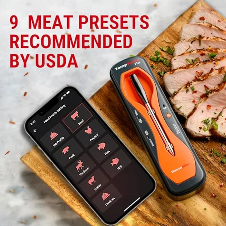 ThermoPro TempSpike Plus 180M kabelloses Fleischthermometer mit verbesserter ultradünner Sonde Bluetooth-Bratenthermometer für den Außengrill Smoker Grillthermometer mit APP für BBQ Küchen – Bild 7