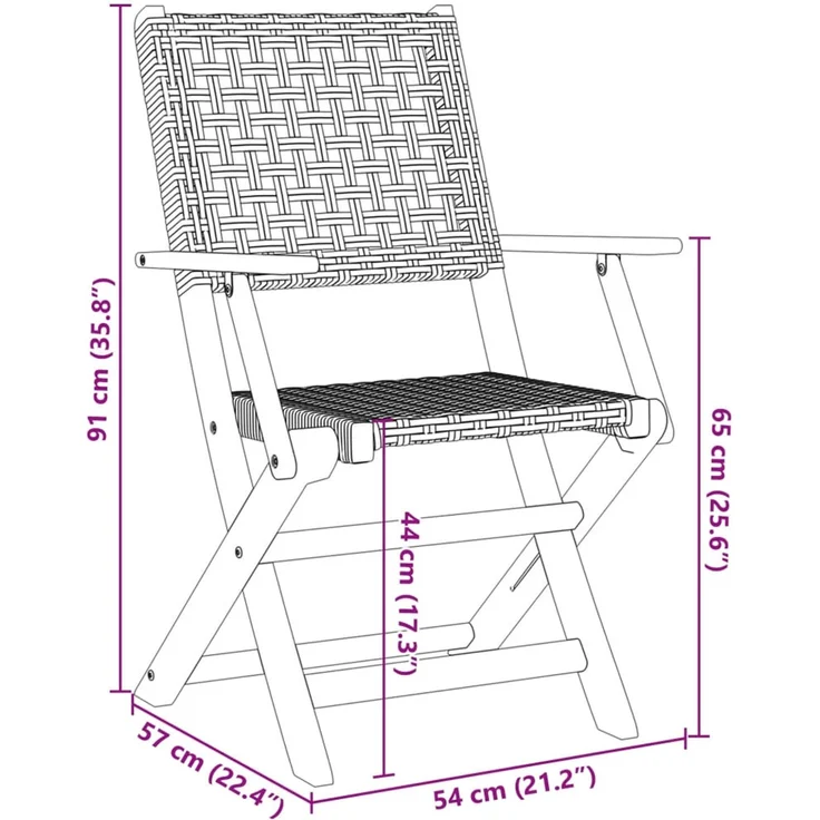 vidaXL Gartenstühle 8 Stk. Klappbar Schwarz Poly Rattan & Massivholz 3214558 – Bild 9