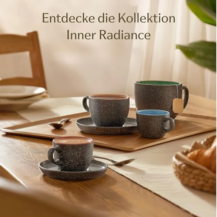 Cosumy Cappuccinotasse Espressotassen mit Untertassen 4er Set - 90 ml Keramik gelb, 8-tlg, Keramik, Warm – Bild 8