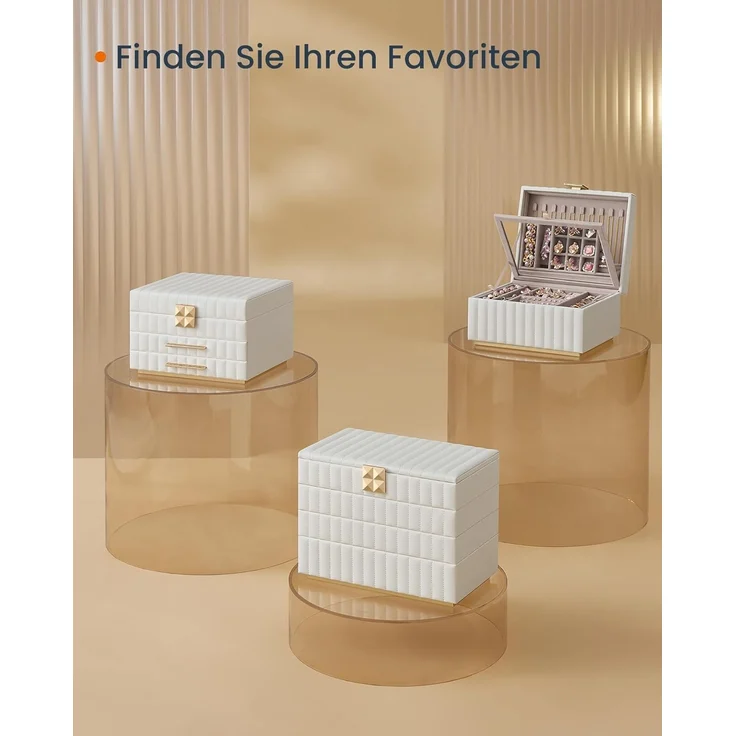 Songmics HOME Schmuckkästchen 2 Ebenen, mit Spiegel, flexibles Schmucktablett – Bild 6