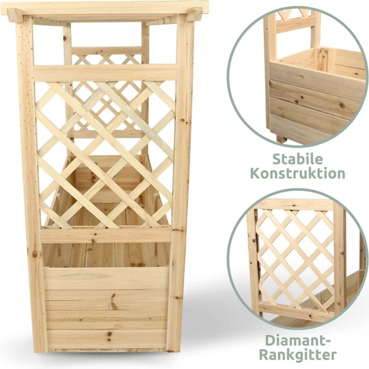 2er Set Pflanzkästen mit Rankgittern & Dach - Tannenholz - 128 x 44 x 103cm – Bild 5