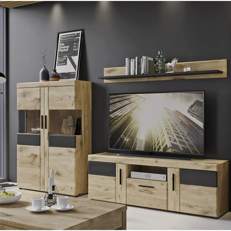 Wohnwand >Grano< (3-teilig) in Viking Eiche Dekor - 259x170x41 (BxHxT) – Bild 1