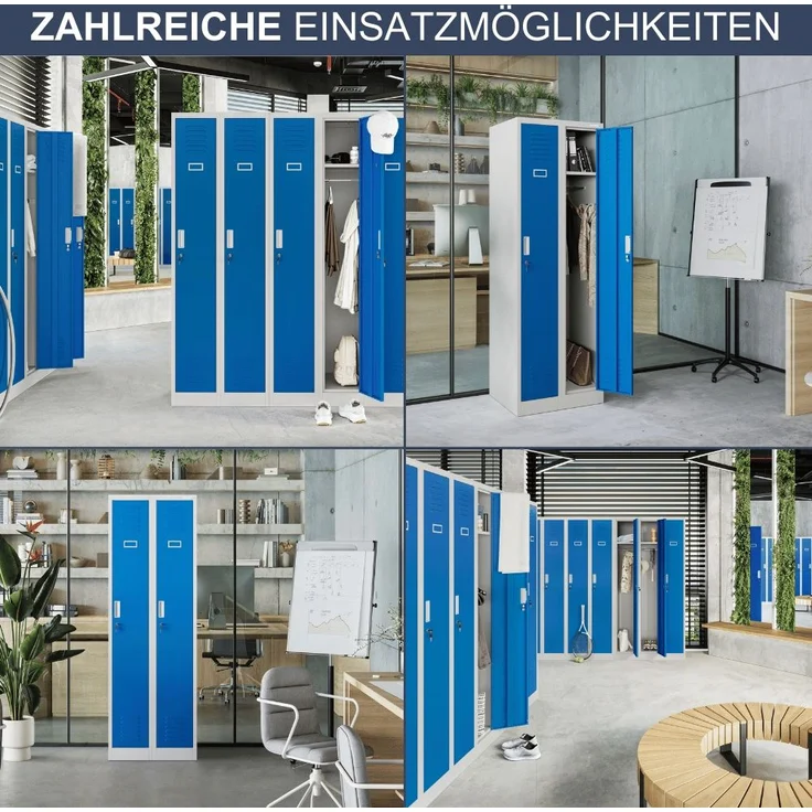 Umkleideschrank Spind WIEN - 2 Abteile, Etikettenhalter Lüftungsschlitze | Umkleidespind Metall Schließfachschrank Garderobenspind, 180x60x50cm Grau-Blau – Bild 6