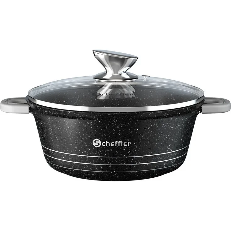 Scheffler Suppentopf Kochtopf 20/24/28/32/36 cm Servierpfanne Bratentopf Topf Induktions, Aluminium (2 Silikon Griffschutz, Spülmaschinengeeignet, für alle Herdarten), Induktion