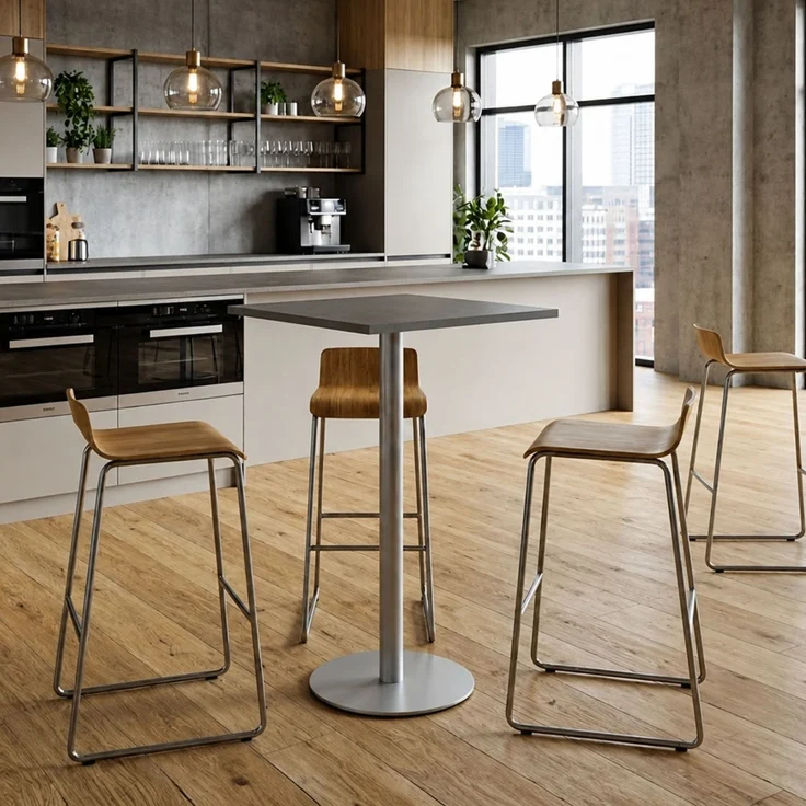 bümö Stehtisch Büro, Bistrotisch eckig 80 x 80 cm in Ahorn, Gestell: Graphit - Bartisch, Stehtisch Holz-Platte, Säule aus Metall, Buffettisch, Säulentisch, Partytisch, Thekentisch, Barmöbel, STH88-3-G – Bild 10