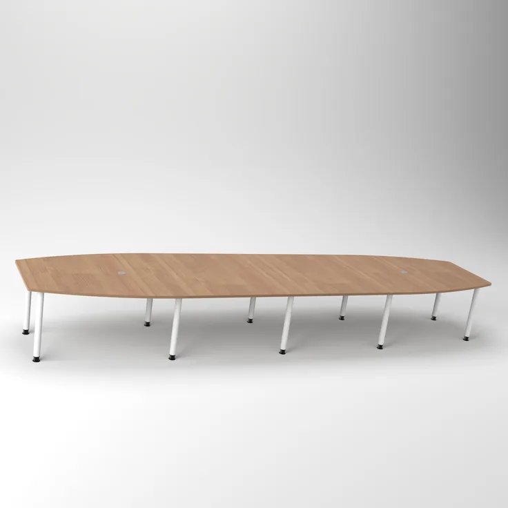 Rheinland Möbel Konferenztisch KONTI 520x130 cm – ovaler Besprechungstisch in Weiß mit weißen Rundrohrfüßen & 2 Kabelauslässen, erweiterbarer Meetingtisch für 16–18 Personen, moderner XXL-Tisch fürs Büro